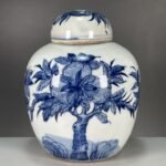 Blue and White Longevity Peach Tree Melon Form Ginger Jar with Lid (2)