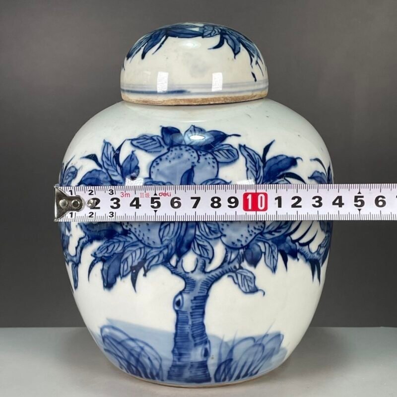 Blue and White Longevity Peach Tree Melon Form Ginger Jar with Lid (4)