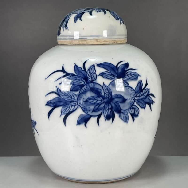 Blue and White Longevity Peach Tree Melon Form Ginger Jar with Lid (7)