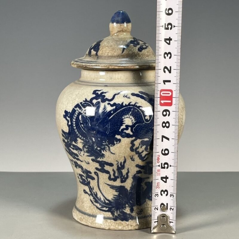 Crackle Glaze Blue and White Dragon Phoenix Ginger Jar (1)