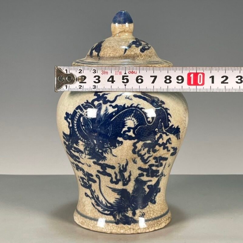 Crackle Glaze Blue and White Dragon Phoenix Ginger Jar (2)