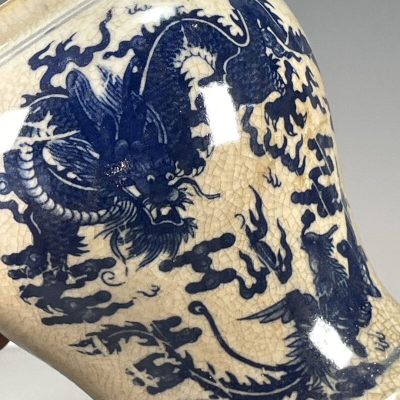 Crackle Glaze Blue and White Dragon Phoenix Ginger Jar (6)