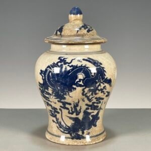 Crackle Glaze Blue and White Dragon Phoenix Ginger Jar (8)