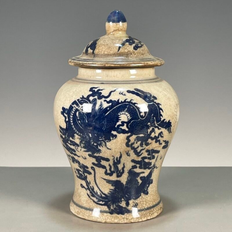 Crackle Glaze Blue and White Dragon Phoenix Ginger Jar (8)