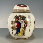 Crackle Glaze Chinese Eight Immortals Ginger Jar, He Xiangu Portrait Porcelain Canister with Lid (2)