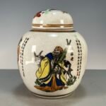Crackle Glaze Chinese Eight Immortals Ginger Jar, He Xiangu Portrait Porcelain Canister with Lid (8)