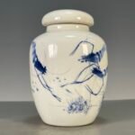 Hand Painted Blue & White Ceramic Ginger Jar with Lid, Small Chinoiserie Vase for Home Decor (2)