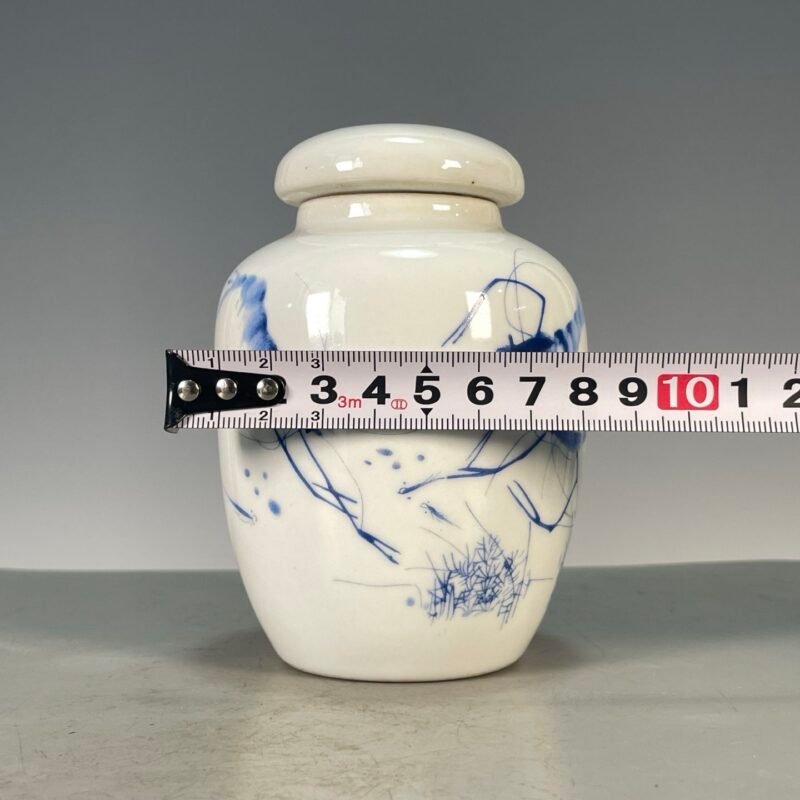 Hand Painted Blue & White Ceramic Ginger Jar with Lid, Small Chinoiserie Vase for Home Decor (4)