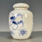 Hand Painted Blue & White Ceramic Ginger Jar with Lid, Small Chinoiserie Vase for Home Decor (5)
