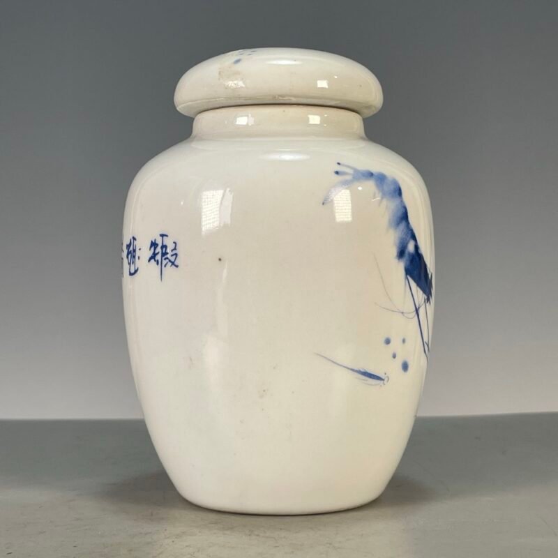 Hand Painted Blue & White Ceramic Ginger Jar with Lid, Small Chinoiserie Vase for Home Decor (7)