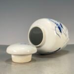 Hand Painted Blue & White Ceramic Ginger Jar with Lid, Small Chinoiserie Vase for Home Decor (8)