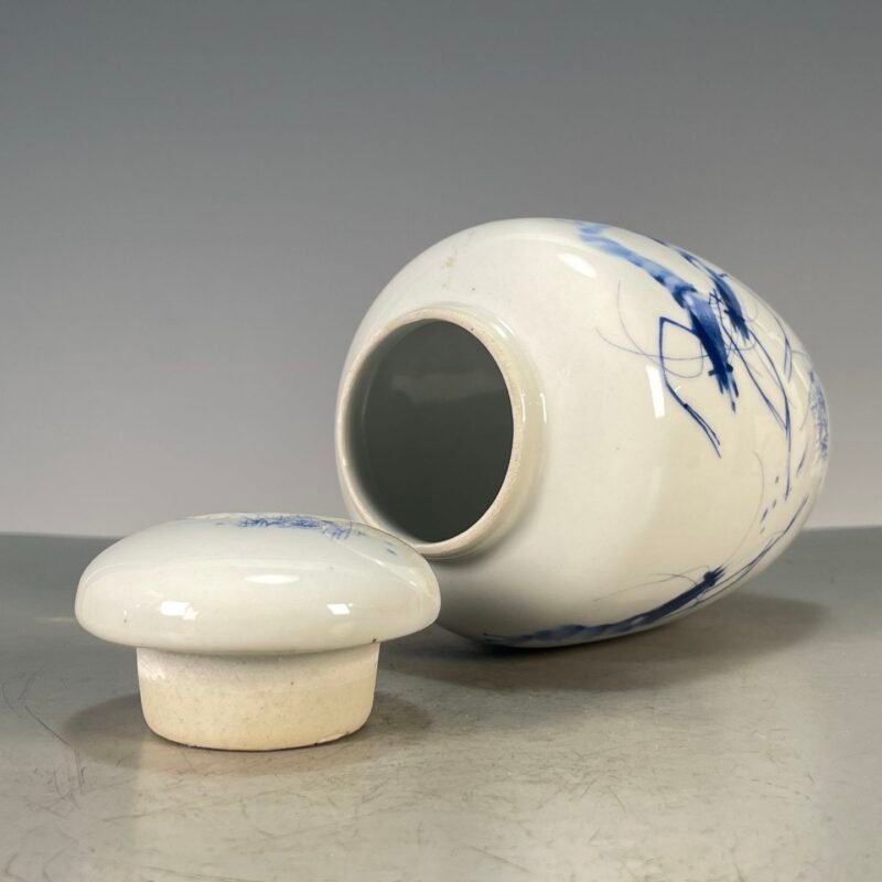 Hand Painted Blue & White Ceramic Ginger Jar with Lid, Small Chinoiserie Vase for Home Decor (8)