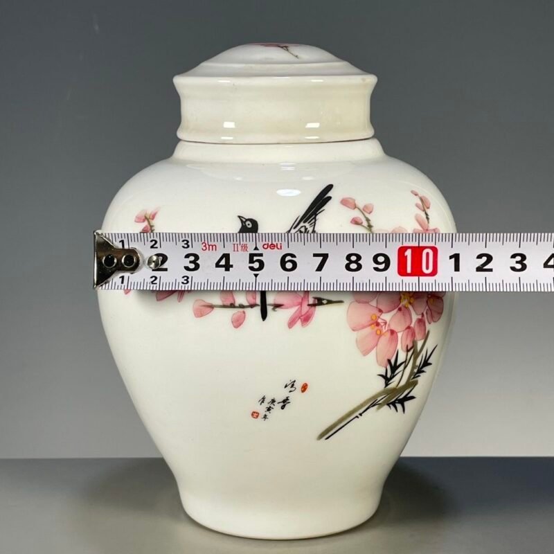 Pink Plum Blossom Magpie Ginger Jar, Chinese Chinoiserie Porcelain Canister with Lid, Floral Bird Decor Storage Jar (3)