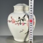 Pink Plum Blossom Magpie Ginger Jar, Chinese Chinoiserie Porcelain Canister with Lid, Floral Bird Decor Storage Jar (4)