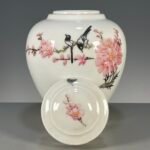 Pink Plum Blossom Magpie Ginger Jar, Chinese Chinoiserie Porcelain Canister with Lid, Floral Bird Decor Storage Jar (5)