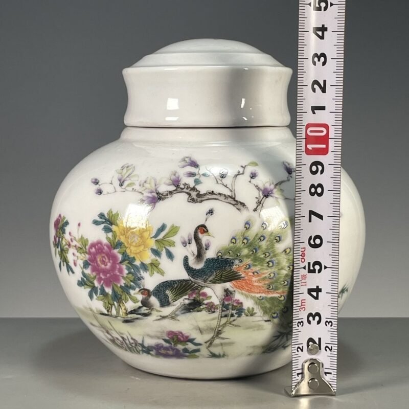 Vintage Chinoiserie Peacock & Peony Ginger Jar (1)