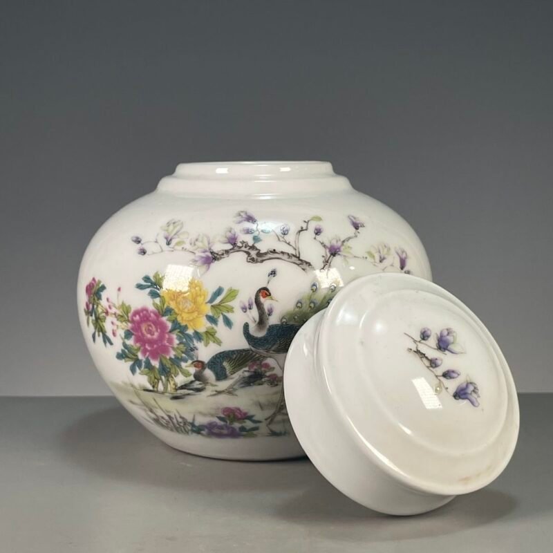 Vintage Chinoiserie Peacock & Peony Ginger Jar (2)