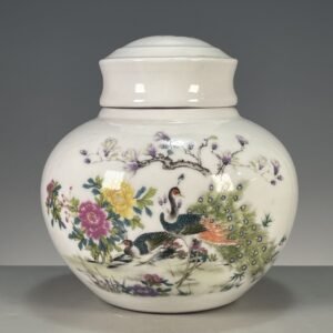 Vintage Chinoiserie Peacock & Peony Ginger Jar (5)