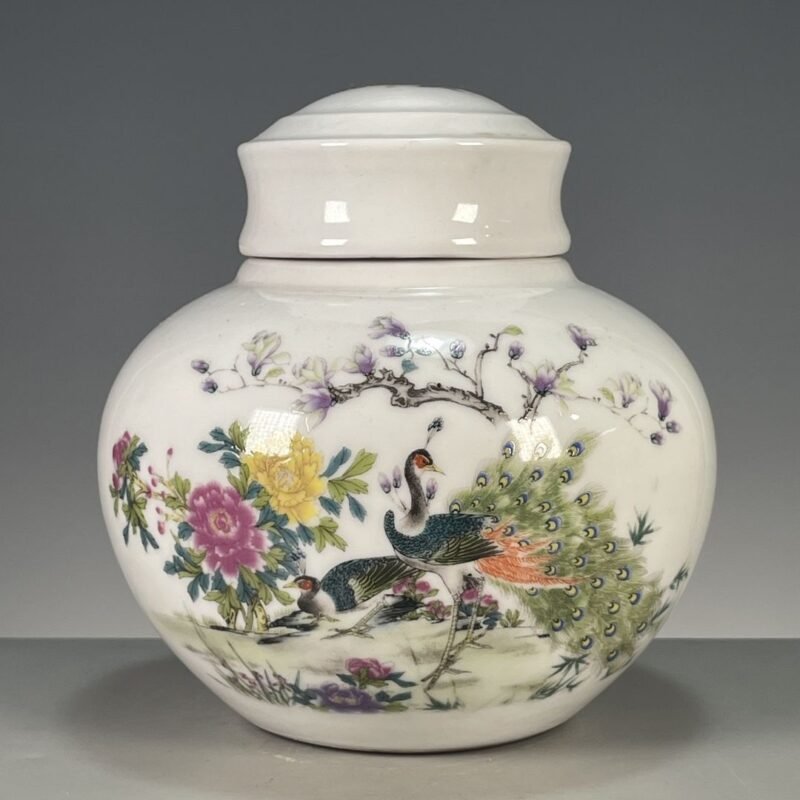 Vintage Chinoiserie Peacock & Peony Ginger Jar (5)