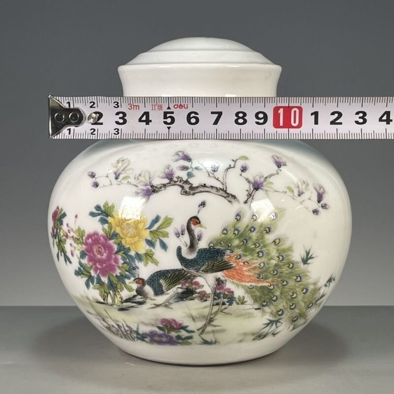Vintage Chinoiserie Peacock & Peony Ginger Jar (6)