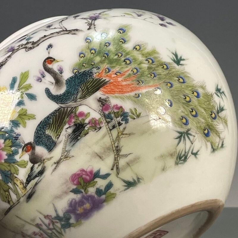 Vintage Chinoiserie Peacock & Peony Ginger Jar (8)